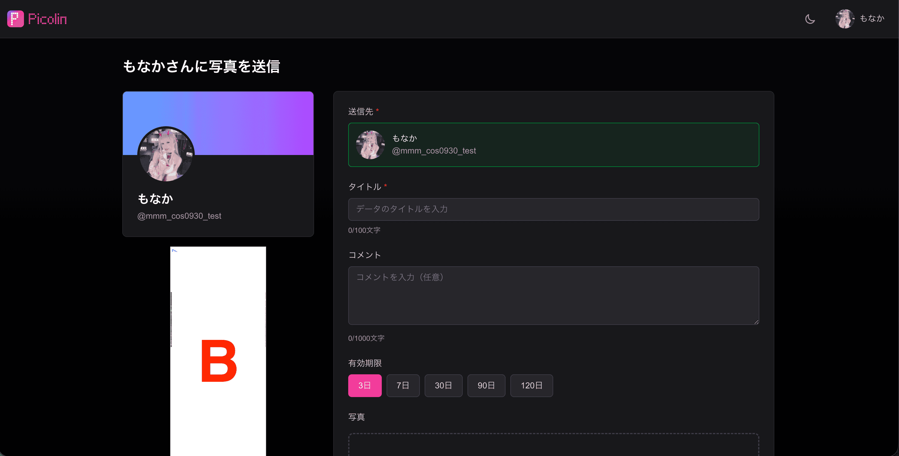 掲載枠 B: ユーザー詳細画面のプロフィール下に表示される縦長バナー（160×600）